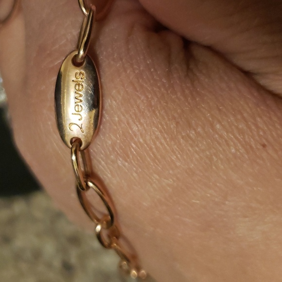 2 Jewels, Faux Pink Jade, Link Rose Gold Necklace - Picture 3 of 5